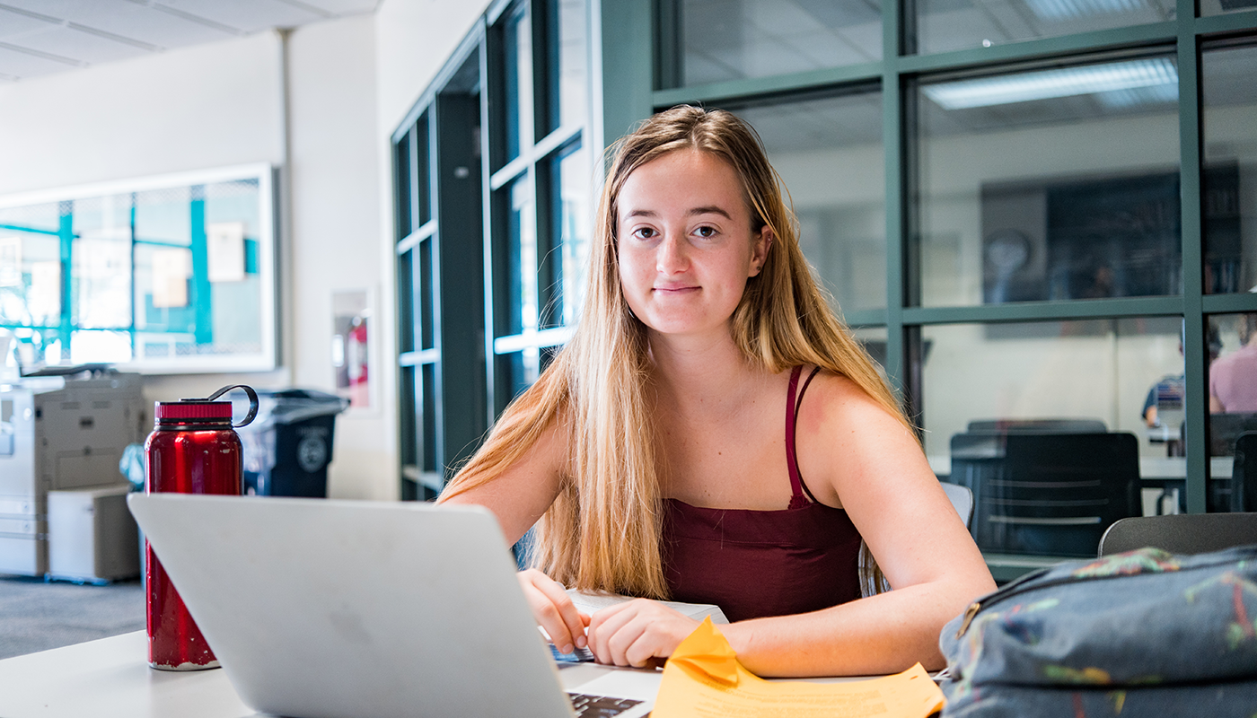 A student getting started on her distance education at SBCC.